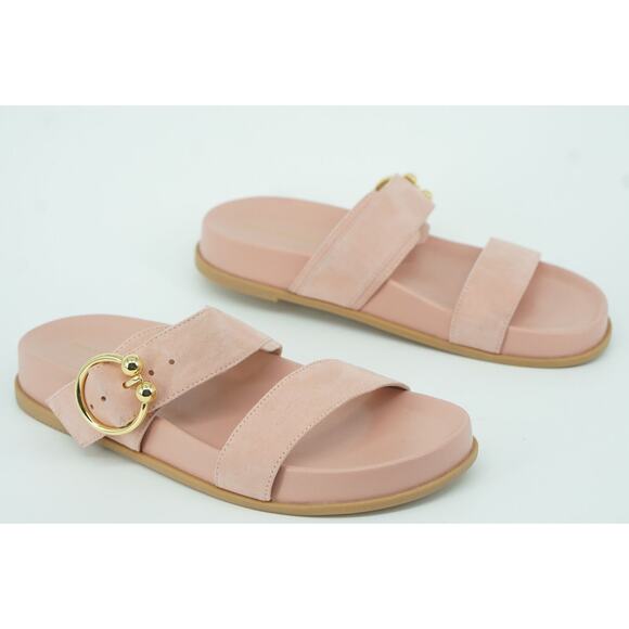 Stuart Weitzman Joni Buckle Slide Pink Leather Sandals Size 6.5 New Flat $395 - Picture 10 of 10